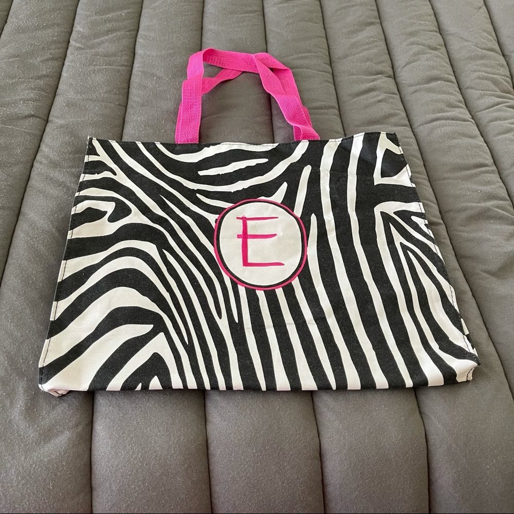 “E” Zebra print tote